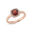 14kt. GRACE Ring med cushion-cut Granat 6mm + 0,12ct. w-si