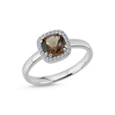 14kt. GRACE Ring med cushion-cut Røg Topas 6mm + 0,12ct.W-si