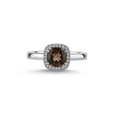 14kt. GRACE Ring med cushion-cut Røg Topas 6mm + 0,12ct.W-si