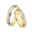 14 karat. Vielsesring 2-farvet med 3 x 0,01ct. W-vs eller uden sten