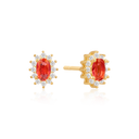 Sølvforgyldt ørestikker oval med syntetiske cubic zirconia og rubin