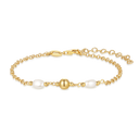 Sølvforgyldt armbånd kæde med ferskvandsperler og kugle.  Længde 17+ 3 cm.