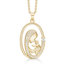 Sølvforgyldt halskæde oval med mor og barn med zirconia - 24 x 17 mm Kæden er sølvforgyldt i længde 42-45 cm