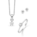 Sølv smykkesæt rhodineret med syntetisk cubic zirconia.  Kæden er i længde 42-45 cm.