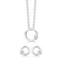 Sølv smykkesæt cirkel med syntetisk cubic zirconia i rørfatning.  Kæden er i længde 42-45 cm.