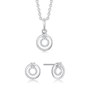 Sølv smykkesæt rhodineret cirkel med lille cirkel med syntetiske cubic zirconia.