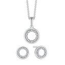 Sølv smykkesæt rhodineret cirkel med syntetiske cubic zirconia indeni.