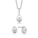 Sølv smykkesæt rhodineret dråbe med syntetisk cubic zirconia.