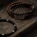 SON armbånd mat sort agate og stål
