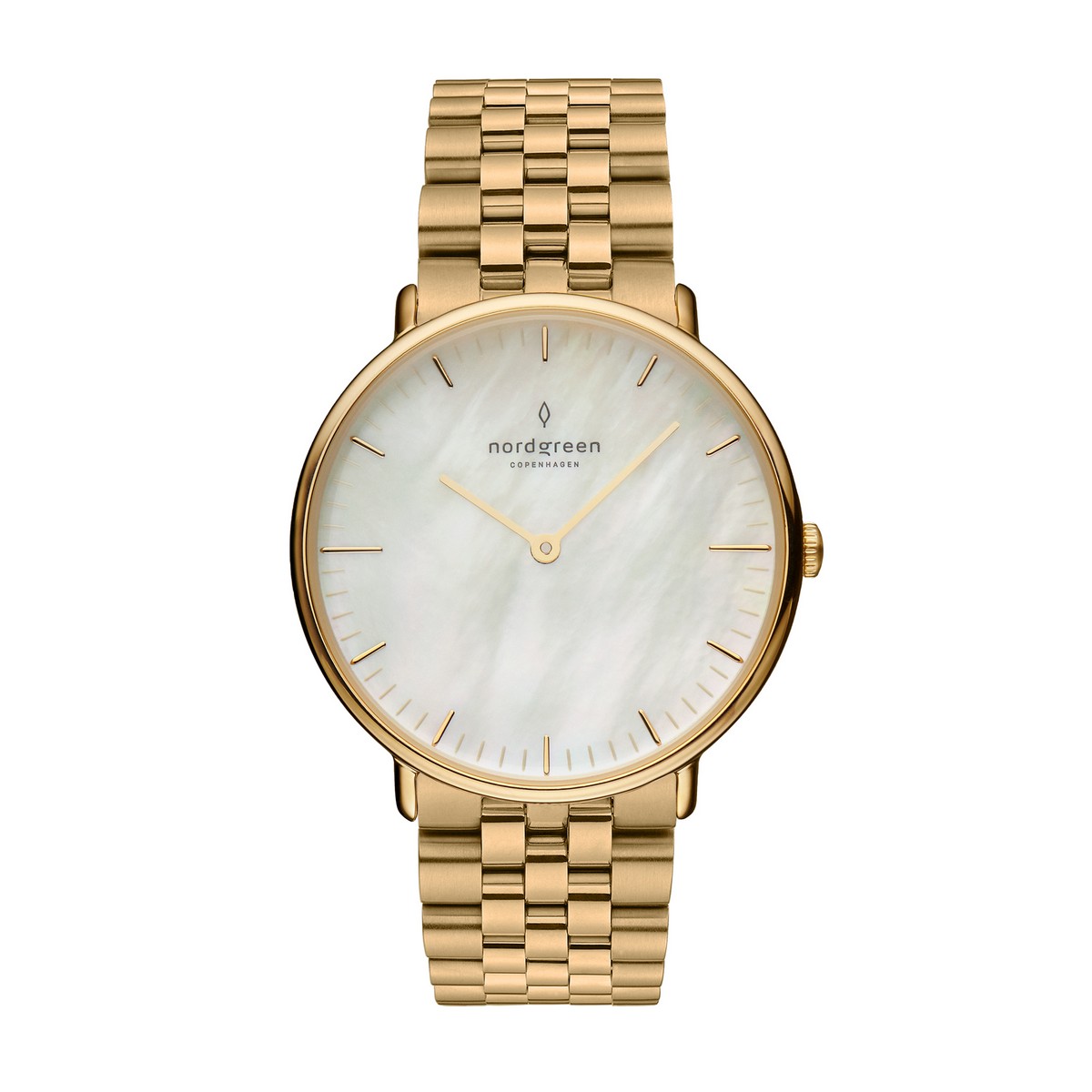 Nordgreen – Native 28mm Gold Mother of Pearl Dial with Gold 5-Link Watch Strap